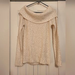Juniors Ivory Sequined Cowl Neck Sweater